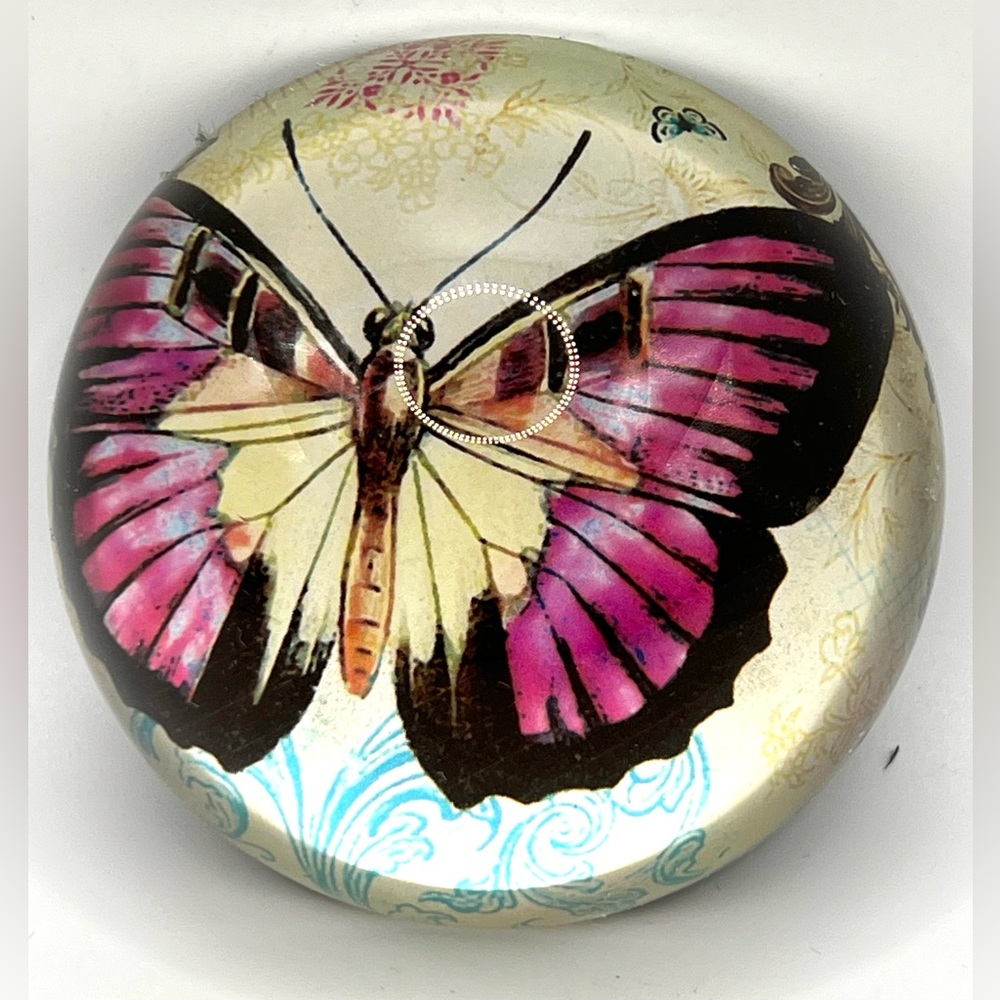 Clear Glass Dome Purple Butterfly Paperweight Office Home Decorative 3 in